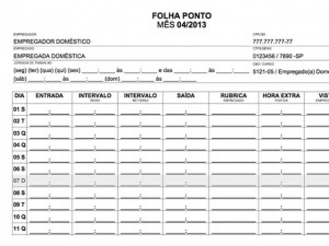 Modelo de Folha Ponto disponibilizado pelo Idoméstica.com