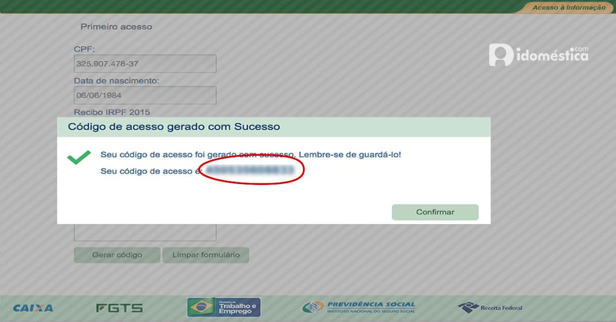 esocial-cadastro-anote-codigo-acesso Empregador doméstico: Veja passo a passo como fazer o cadastro no eSocial. O prazo vai até 31/10. A 1ª guia do Simples Doméstico vence 06/11, mas a Receita só vai liberar a guia em 1º de novembro.