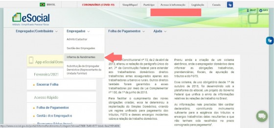 Informe de Rendimentos da Empregada Doméstica 2021: Como Gerar? Clicar em Informe de Rendimentos